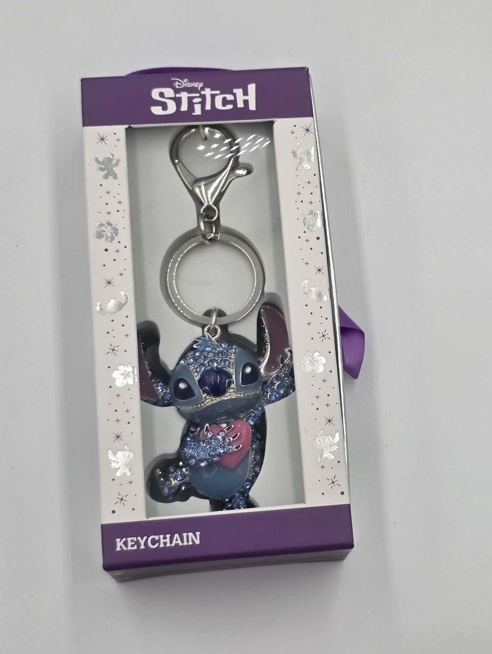 Disney‎ Lilo & Stitch Blue Rhinestone Heart Keychain Bag Charm New in Box